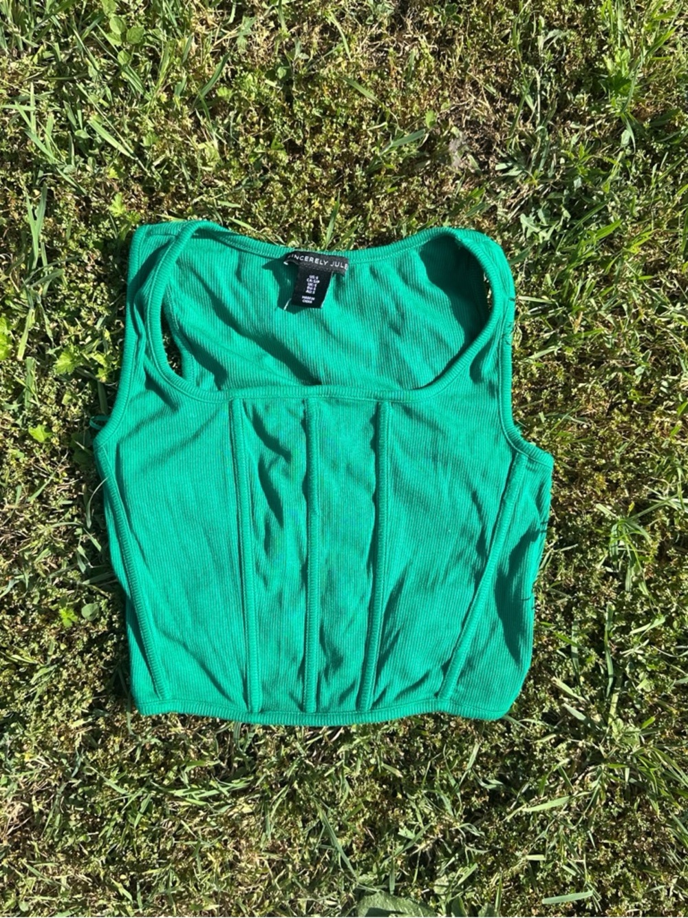 Sincerly Jules Emerald Green Ribbed Crop Tank